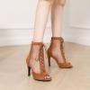 imageSHEMEE Womens Peep Toe Mesh Stiletto High Heels Ankle Boots Lace Up Summer Fishnet Opentoe Sandals Booties with Back ZipperBrown Suede 7cm Heel