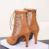 imageSHEMEE Womens Peep Toe Mesh Stiletto High Heels Ankle Boots Lace Up Summer Fishnet Opentoe Sandals Booties with Back ZipperBrown Suede 7cm Heel