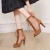 imageSHEMEE Womens Peep Toe Mesh Stiletto High Heels Ankle Boots Lace Up Summer Fishnet Opentoe Sandals Booties with Back ZipperBrown Suede 7cm Heel