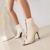 imageSHEMEE Womens Stiletto High Heels Peep Toe Ankle Booties Fashion Heeled Sandals Zipper Summer Short Boots LaceUp Dance ShoesBeige Pu