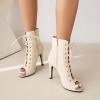 imageSHEMEE Womens Stiletto High Heels Peep Toe Ankle Booties Fashion Heeled Sandals Zipper Summer Short Boots LaceUp Dance ShoesBeige Pu