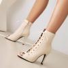imageSHEMEE Womens Stiletto High Heels Peep Toe Ankle Booties Fashion Heeled Sandals Zipper Summer Short Boots LaceUp Dance ShoesBeige Pu