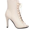 imageSHEMEE Womens Stiletto High Heels Peep Toe Ankle Booties Fashion Heeled Sandals Zipper Summer Short Boots LaceUp Dance ShoesBeige Pu