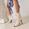 imageSHEMEE Womens Stiletto High Heels Peep Toe Ankle Booties Fashion Heeled Sandals Zipper Summer Short Boots LaceUp Dance ShoesBeige Suede