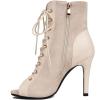 imageSHEMEE Womens Stiletto High Heels Peep Toe Ankle Booties Fashion Heeled Sandals Zipper Summer Short Boots LaceUp Dance ShoesBeige Suede