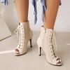 imageSHEMEE Womens Stiletto High Heels Peep Toe Ankle Booties Fashion Heeled Sandals Zipper Summer Short Boots LaceUp Dance ShoesBeige Suede