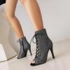imageSHEMEE Womens Stiletto High Heels Peep Toe Ankle Booties Fashion Heeled Sandals Zipper Summer Short Boots LaceUp Dance ShoesBlack 1