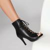 imageSHEMEE Womens Stiletto High Heels Peep Toe Ankle Booties Fashion Heeled Sandals Zipper Summer Short Boots LaceUp Dance ShoesBlack Pu
