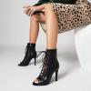 imageSHEMEE Womens Stiletto High Heels Peep Toe Ankle Booties Fashion Heeled Sandals Zipper Summer Short Boots LaceUp Dance ShoesBlack Pu
