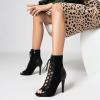 imageSHEMEE Womens Stiletto High Heels Peep Toe Ankle Booties Fashion Heeled Sandals Zipper Summer Short Boots LaceUp Dance ShoesBlack Suede