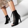 imageSHEMEE Womens Stiletto High Heels Peep Toe Ankle Booties Fashion Heeled Sandals Zipper Summer Short Boots LaceUp Dance ShoesBlack Suede