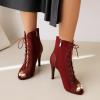 imageSHEMEE Womens Stiletto High Heels Peep Toe Ankle Booties Fashion Heeled Sandals Zipper Summer Short Boots LaceUp Dance ShoesBurgundy Suede