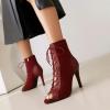 imageSHEMEE Womens Stiletto High Heels Peep Toe Ankle Booties Fashion Heeled Sandals Zipper Summer Short Boots LaceUp Dance ShoesBurgundy Suede