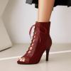 imageSHEMEE Womens Stiletto High Heels Peep Toe Ankle Booties Fashion Heeled Sandals Zipper Summer Short Boots LaceUp Dance ShoesBurgundy Suede