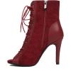 imageSHEMEE Womens Stiletto High Heels Peep Toe Ankle Booties Fashion Heeled Sandals Zipper Summer Short Boots LaceUp Dance ShoesBurgundy Suede