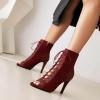 imageSHEMEE Womens Stiletto High Heels Peep Toe Ankle Booties Fashion Heeled Sandals Zipper Summer Short Boots LaceUp Dance ShoesBurgundy Suede