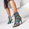 imageSHEMEE Womens Stiletto High Heels Peep Toe Ankle Booties Fashion Heeled Sandals Zipper Summer Short Boots LaceUp Dance ShoesColored Snake