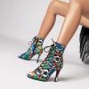 imageSHEMEE Womens Stiletto High Heels Peep Toe Ankle Booties Fashion Heeled Sandals Zipper Summer Short Boots LaceUp Dance ShoesColored Snake