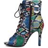 imageSHEMEE Womens Stiletto High Heels Peep Toe Ankle Booties Fashion Heeled Sandals Zipper Summer Short Boots LaceUp Dance ShoesColored Snake