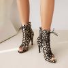 imageSHEMEE Womens Stiletto High Heels Peep Toe Ankle Booties Fashion Heeled Sandals Zipper Summer Short Boots LaceUp Dance ShoesLeopard