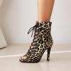 imageSHEMEE Womens Stiletto High Heels Peep Toe Ankle Booties Fashion Heeled Sandals Zipper Summer Short Boots LaceUp Dance ShoesLeopard