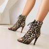 imageSHEMEE Womens Stiletto High Heels Peep Toe Ankle Booties Fashion Heeled Sandals Zipper Summer Short Boots LaceUp Dance ShoesLeopard