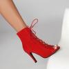 imageSHEMEE Womens Stiletto High Heels Peep Toe Ankle Booties Fashion Heeled Sandals Zipper Summer Short Boots LaceUp Dance ShoesRed Suede