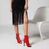 imageSHEMEE Womens Stiletto High Heels Peep Toe Ankle Booties Fashion Heeled Sandals Zipper Summer Short Boots LaceUp Dance ShoesRed Suede