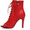 imageSHEMEE Womens Stiletto High Heels Peep Toe Ankle Booties Fashion Heeled Sandals Zipper Summer Short Boots LaceUp Dance ShoesRed Suede