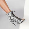 imageSHEMEE Womens Stiletto High Heels Peep Toe Ankle Booties Fashion Heeled Sandals Zipper Summer Short Boots LaceUp Dance ShoesWhite Snake