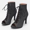 imageSHEMEE Womens Summer Peep Toe Stiletto High Heel Ankle Boots Lace Up Sandals BootiesBlack