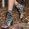 imageSHEMEE Womens Summer Peep Toe Stiletto High Heel Ankle Boots Lace Up Sandals BootiesColorful Snake Print