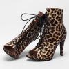 imageSHEMEE Womens Summer Peep Toe Stiletto High Heel Ankle Boots Lace Up Sandals BootiesLeopard