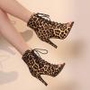 imageSHEMEE Womens Summer Peep Toe Stiletto High Heel Ankle Boots Lace Up Sandals BootiesLeopard