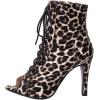 imageSHEMEE Womens Summer Peep Toe Stiletto High Heel Ankle Boots Lace Up Sandals BootiesLight Leopard