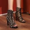 imageSHEMEE Womens Summer Peep Toe Stiletto High Heel Ankle Boots Lace Up Sandals BootiesLight Leopard
