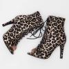imageSHEMEE Womens Summer Peep Toe Stiletto High Heel Ankle Boots Lace Up Sandals BootiesLight Leopard