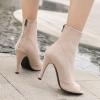 imageSHEMEE Womens Summer Peep Toe Stiletto High Heels Ankle Boots Faux Suede Open Toe Sandals Booties Shoes with Back ZipperApricot