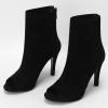 imageSHEMEE Womens Summer Peep Toe Stiletto High Heels Ankle Boots Faux Suede Open Toe Sandals Booties Shoes with Back ZipperBlack
