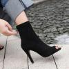 imageSHEMEE Womens Summer Peep Toe Stiletto High Heels Ankle Boots Faux Suede Open Toe Sandals Booties Shoes with Back ZipperBlack