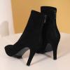 imageSHEMEE Womens Summer Peep Toe Stiletto High Heels Ankle Boots Faux Suede Open Toe Sandals Booties Shoes with Back ZipperBlack