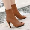 imageSHEMEE Womens Summer Peep Toe Stiletto High Heels Ankle Boots Faux Suede Open Toe Sandals Booties Shoes with Back ZipperBrown