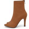 imageSHEMEE Womens Summer Peep Toe Stiletto High Heels Ankle Boots Faux Suede Open Toe Sandals Booties Shoes with Back ZipperBrown