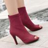 imageSHEMEE Womens Summer Peep Toe Stiletto High Heels Ankle Boots Faux Suede Open Toe Sandals Booties Shoes with Back ZipperBurgundy
