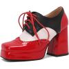 imageSHEMEE MultiColored Oxford Heels for Women Square Toe Chunky High Heels Platform Pumps Lace Up Derby Shoe Leisure Perforated Brogues Work Office Dress ShoesRedWhiteBlack