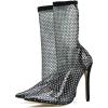 imageSHEMEE Womens Mesh High Heel Stiletto Fishnet Ankle Boots Summer Sandals Pointed Toe Cutout Bling Rhinestones Sock BootiesBlack