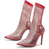 imageSHEMEE Womens Mesh High Heel Stiletto Fishnet Ankle Boots Summer Sandals Pointed Toe Cutout Bling Rhinestones Sock BootiesRed