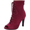 imageSHEMEE Womens Peep Open Toe Stiletto High Heels Ankle Boots Faux Suede Lace Up Summer Sandals Booties with Back Zip7cm Burgundy