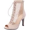 imageSHEMEE Womens Peep Toe Mesh Stiletto High Heels Ankle Boots Lace Up Summer Fishnet Opentoe Sandals Booties with Back ZipperBeige Suede 7cm Heel