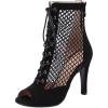 imageSHEMEE Womens Peep Toe Mesh Stiletto High Heels Ankle Boots Lace Up Summer Fishnet Opentoe Sandals Booties with Back ZipperBlack Suede 9cm Heel